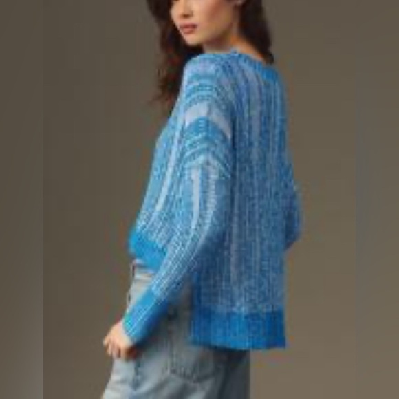 PILCRO Anthropologie Blue Striped Knit Sweater High Low Hem Women’s Medium - Picture 4 of 13